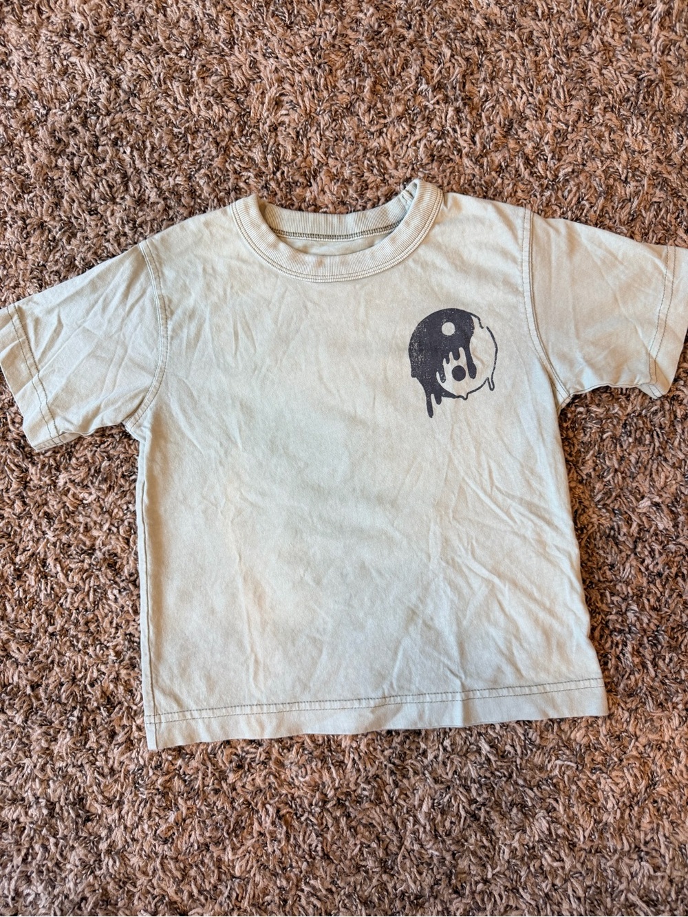 Kids Short Sleeve Tee with Dripping Yin-Yang Graphic - Cream